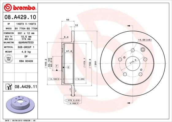 Brembo 08.A429.11 - Brake Disc autospares.lv