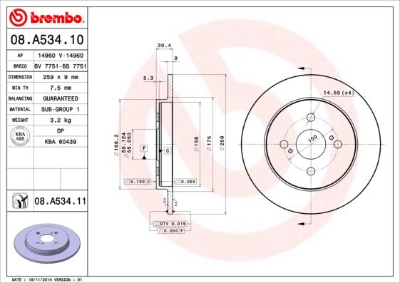 Brembo 08.A534.10 - Brake Disc autospares.lv