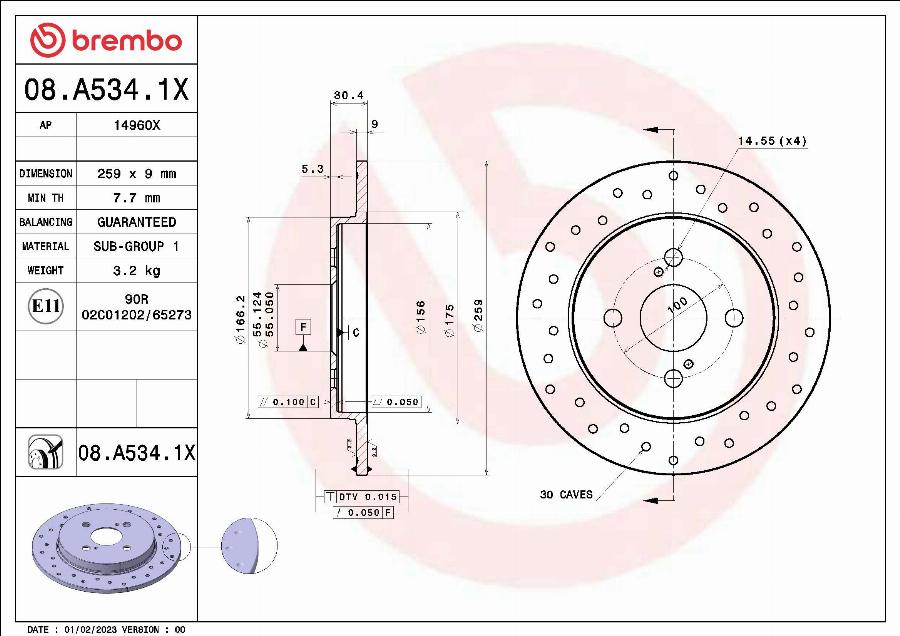 Brembo 08.A534.1X - Brake Disc autospares.lv