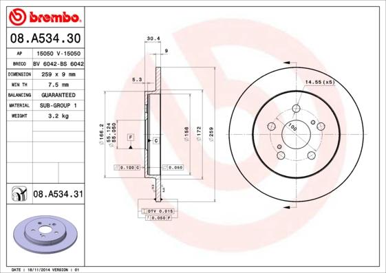 Brembo 08.A534.31 - Brake Disc autospares.lv