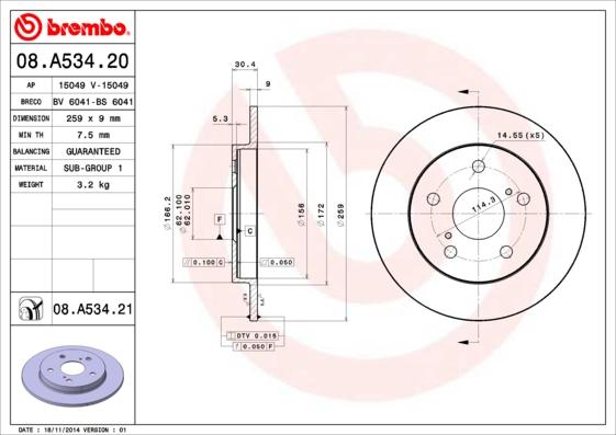 Brembo 08.A534.21 - Brake Disc autospares.lv