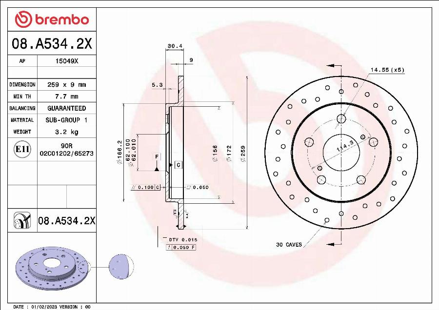 Brembo 08.A534.2X - Brake Disc autospares.lv