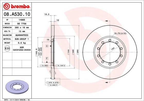 Brembo 08.A530.10 - Brake Disc autospares.lv