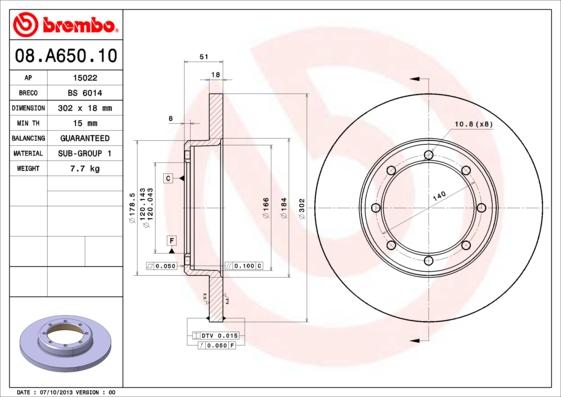 Brembo 08.A650.10 - Brake Disc autospares.lv