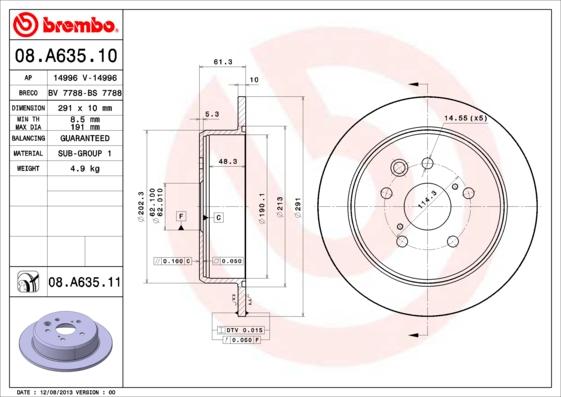 Brembo 08.A635.11 - Brake Disc autospares.lv