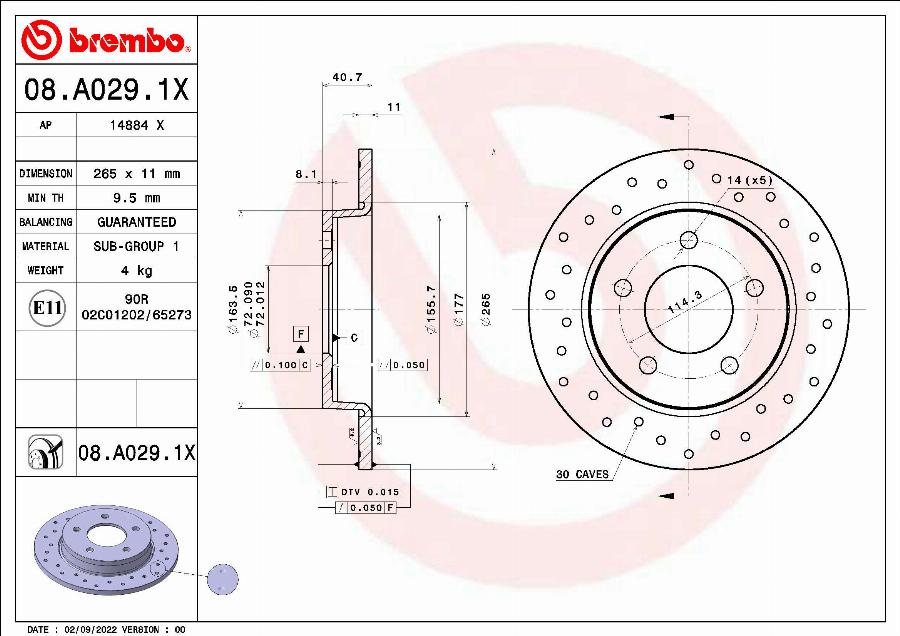 Brembo 08.A029.1X - Brake Disc autospares.lv