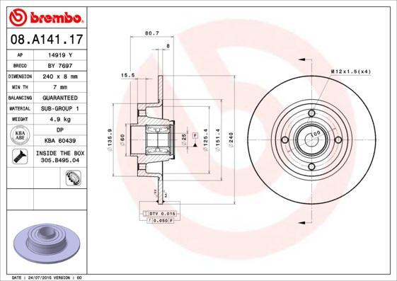 Brembo 08.A141.17 - Brake Disc autospares.lv
