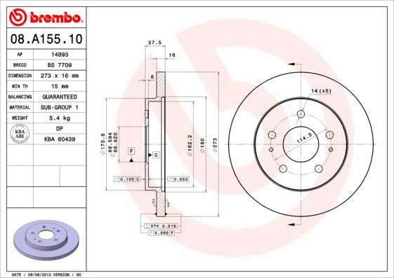 Brembo 08.A155.10 - Brake Disc autospares.lv