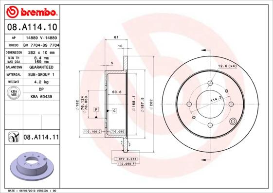 Brembo 08.A114.10 - Brake Disc autospares.lv