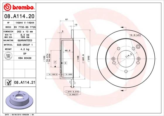 Brembo 08.A114.21 - Brake Disc autospares.lv