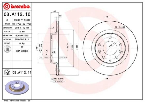 Brembo 08.A112.11 - Brake Disc autospares.lv