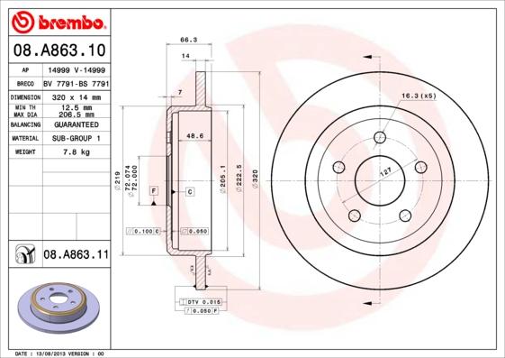 Brembo 08.A863.11 - Brake Disc autospares.lv