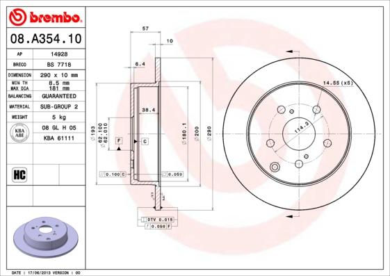 Brembo 08.A354.10 - Brake Disc autospares.lv