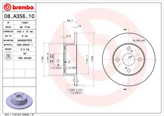 Brembo 08.A356.10 - Brake Disc autospares.lv