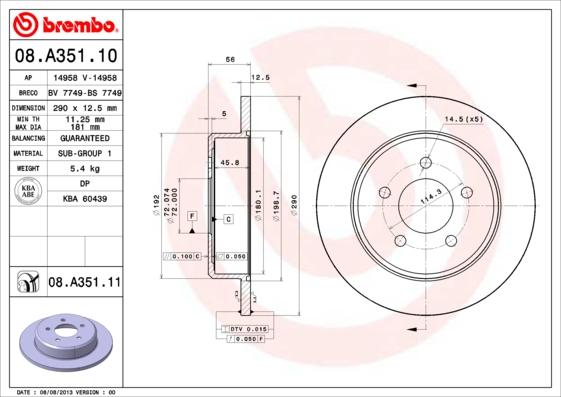 Brembo 08.A351.11 - Brake Disc autospares.lv