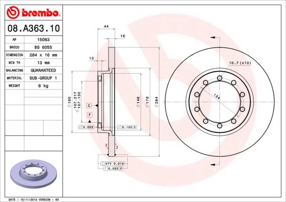 Brembo 08.A363.10 - Brake Disc autospares.lv