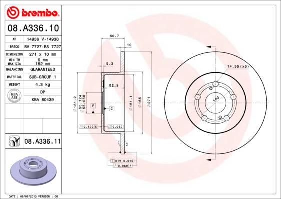 Brembo 08.A336.11 - Brake Disc autospares.lv