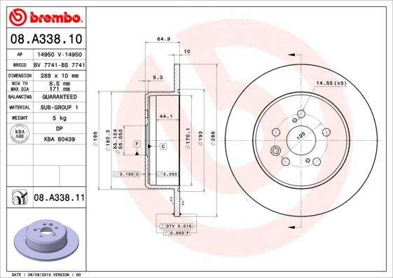 Brembo 08.A338.10 - Brake Disc autospares.lv