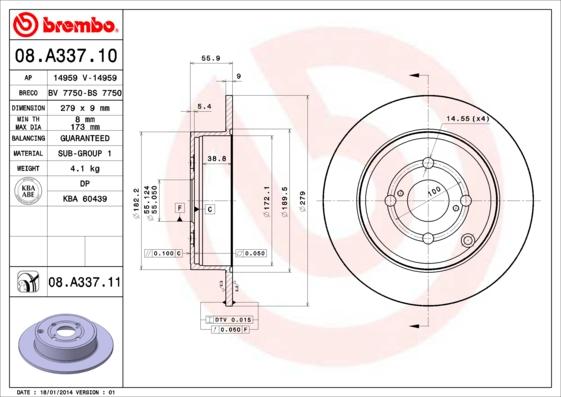 Brembo 08.A337.11 - Brake Disc autospares.lv