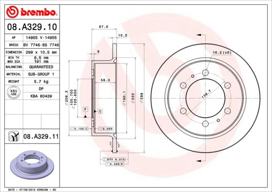 Brembo 08.A329.11 - Brake Disc autospares.lv