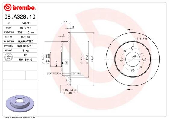 Brembo 08.A328.10 - Brake Disc autospares.lv