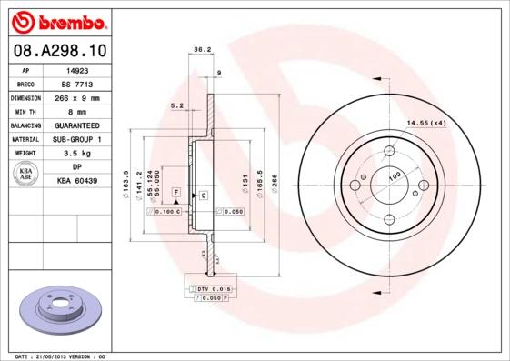 Brembo 08.A298.10 - Brake Disc autospares.lv