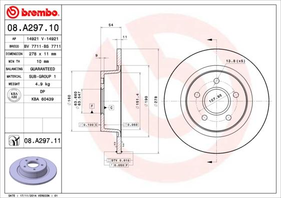 Brembo 08.A297.11 - Brake Disc autospares.lv