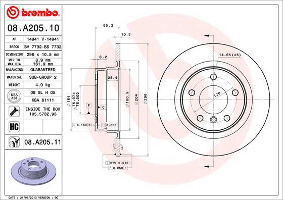 Brembo 08.A205.11 - Brake Disc autospares.lv