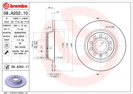 Brembo 08.A202.10 - Brake Disc autospares.lv