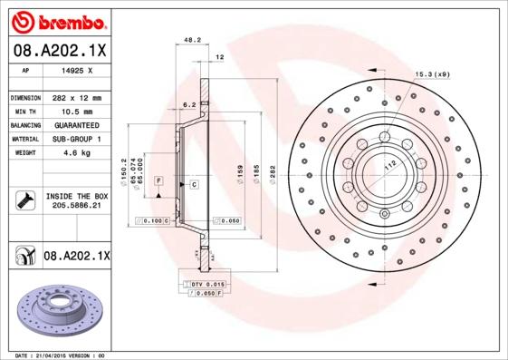 Brembo 08.A202.1X - Brake Disc autospares.lv