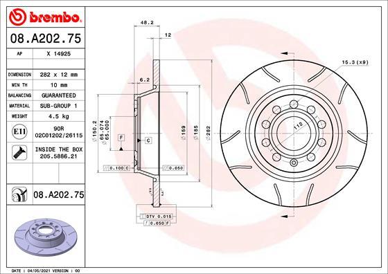 Brembo 08.A202.75 - Brake Disc autospares.lv