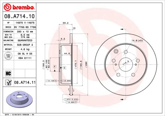 Brembo 08.A714.10 - Brake Disc autospares.lv