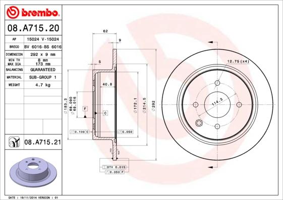 Brembo 08.A715.21 - Brake Disc autospares.lv