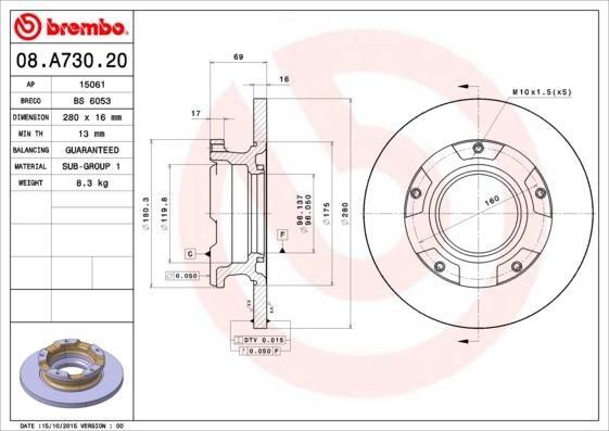 Brembo 08.A730.20 - Brake Disc autospares.lv