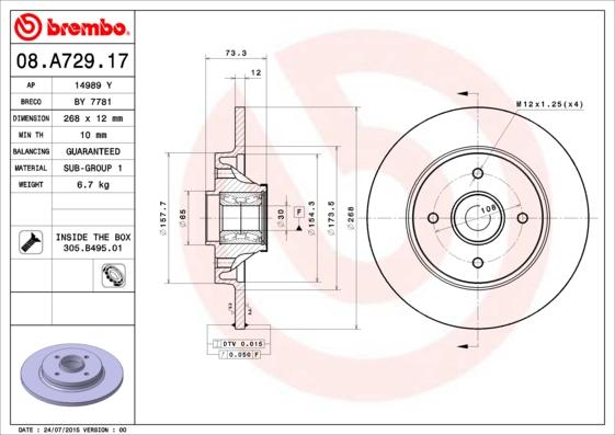 Brembo 08.A729.17 - Brake Disc autospares.lv