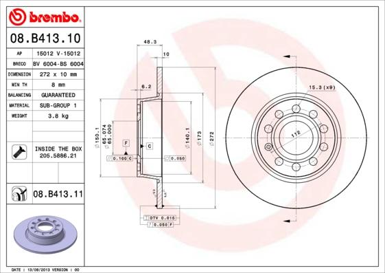 Brembo 08.B413.11 - Brake Disc autospares.lv