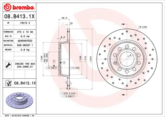 Brembo 08.B413.1X - Brake Disc autospares.lv