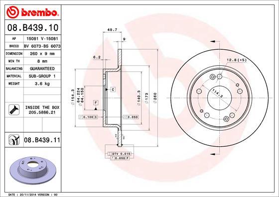 Brembo 08.B439.11 - Brake Disc autospares.lv