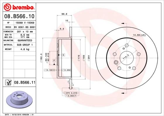 Brembo 08.B566.10 - Brake Disc autospares.lv