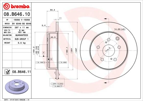 Brembo 08.B646.11 - Brake Disc autospares.lv