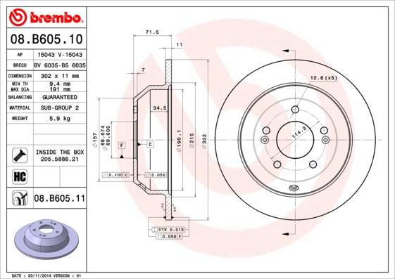 Brembo 08.B605.11 - Brake Disc autospares.lv