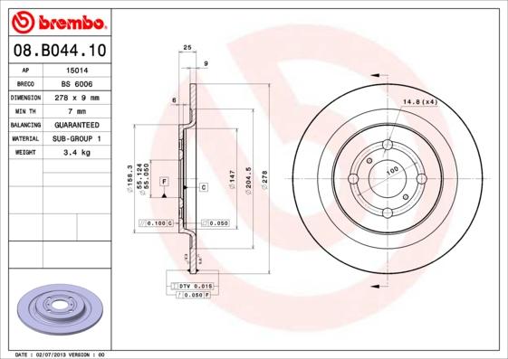 Brembo 08.B044.10 - Brake Disc autospares.lv