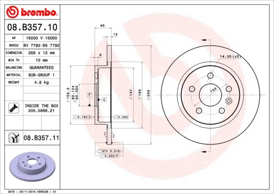 Brembo 08.B357.11 - Brake Disc autospares.lv