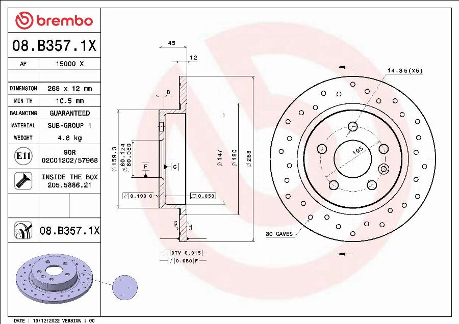Brembo 08.B357.1X - Brake Disc autospares.lv