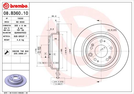 Brembo 08.B360.10 - Brake Disc autospares.lv