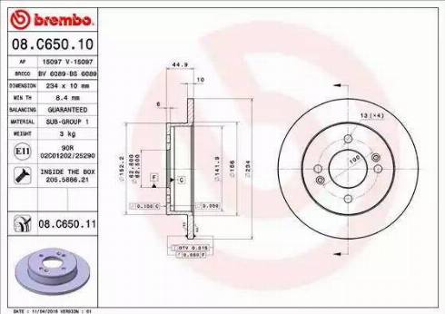 Brembo 08.C650.10 - Brake Disc autospares.lv