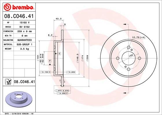 Brembo 08.C046.41 - Brake Disc autospares.lv