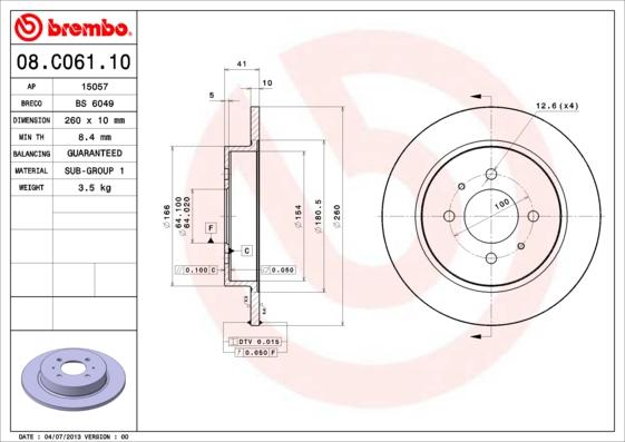 Brembo 08.C061.10 - Brake Disc autospares.lv