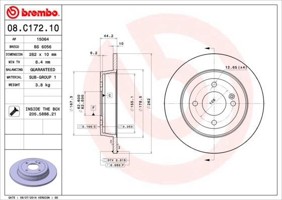 Brembo 08.C172.10 - Brake Disc autospares.lv