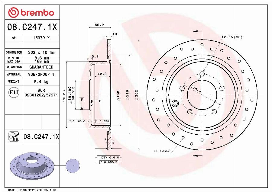 Brembo 08.C247.1X - Brake Disc autospares.lv